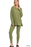 Zenana Plus Size Soft Brushed Fabric Round Neck Long Sleeve Top & Leggings - 2 Pieces Set