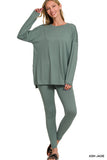 Zenana Plus Size Soft Brushed Fabric Round Neck Long Sleeve Top & Leggings - 2 Pieces Set