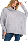 Zenana Women's Casual Brushed Melange Cowl Neck Irregular Hem Oversized Batwing Long Sleeve Poncho Light Sweater