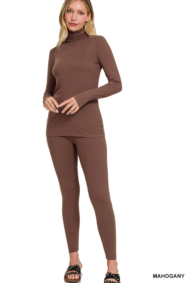 Zenana Plus Size Soft Fabric Mock Neck Long Sleeve Top & Leggings - 2 –
