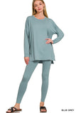 Zenana Plus Size Soft Brushed Fabric Round Neck Long Sleeve Top & Leggings - 2 Pieces Set