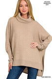 Zenana Women's Casual Brushed Melange Cowl Neck Irregular Hem Oversized Batwing Long Sleeve Poncho Light Sweater