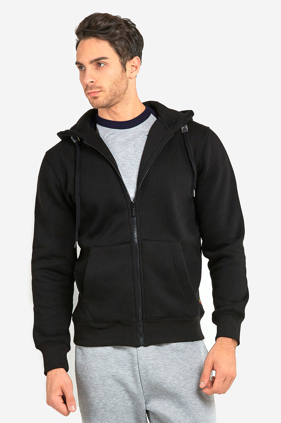 Knocker Men's Full Zip Up Heavyweight Cotton Blend Fleece Hoodie Sweatshirt  - Black / S