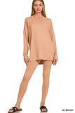 Zenana Plus Size Soft Brushed Fabric Round Neck Long Sleeve Top & Leggings - 2 Pieces Set