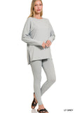 Zenana Plus Size Soft Brushed Fabric Round Neck Long Sleeve Top & Leggings - 2 Pieces Set