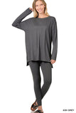 Zenana Plus Size Soft Brushed Fabric Round Neck Long Sleeve Top & Leggings - 2 Pieces Set