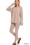 Zenana Plus Size Soft Brushed Fabric Round Neck Long Sleeve Top & Leggings - 2 Pieces Set