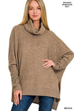 Zenana Women's Casual Brushed Melange Cowl Neck Irregular Hem Oversized Batwing Long Sleeve Poncho Light Sweater