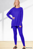 Zenana Plus Size Soft Brushed Fabric Round Neck Long Sleeve Top & Leggings - 2 Pieces Set