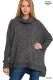 Zenana Women's Casual Brushed Melange Cowl Neck Irregular Hem Oversized Batwing Long Sleeve Poncho Light Sweater