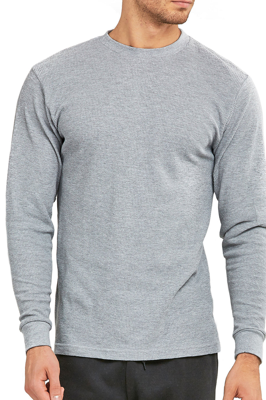 Men's Classic Waffle Knit Heavyweight Cotton Long Sleeve Thermal T-Shirt  Top - H Grey / S
