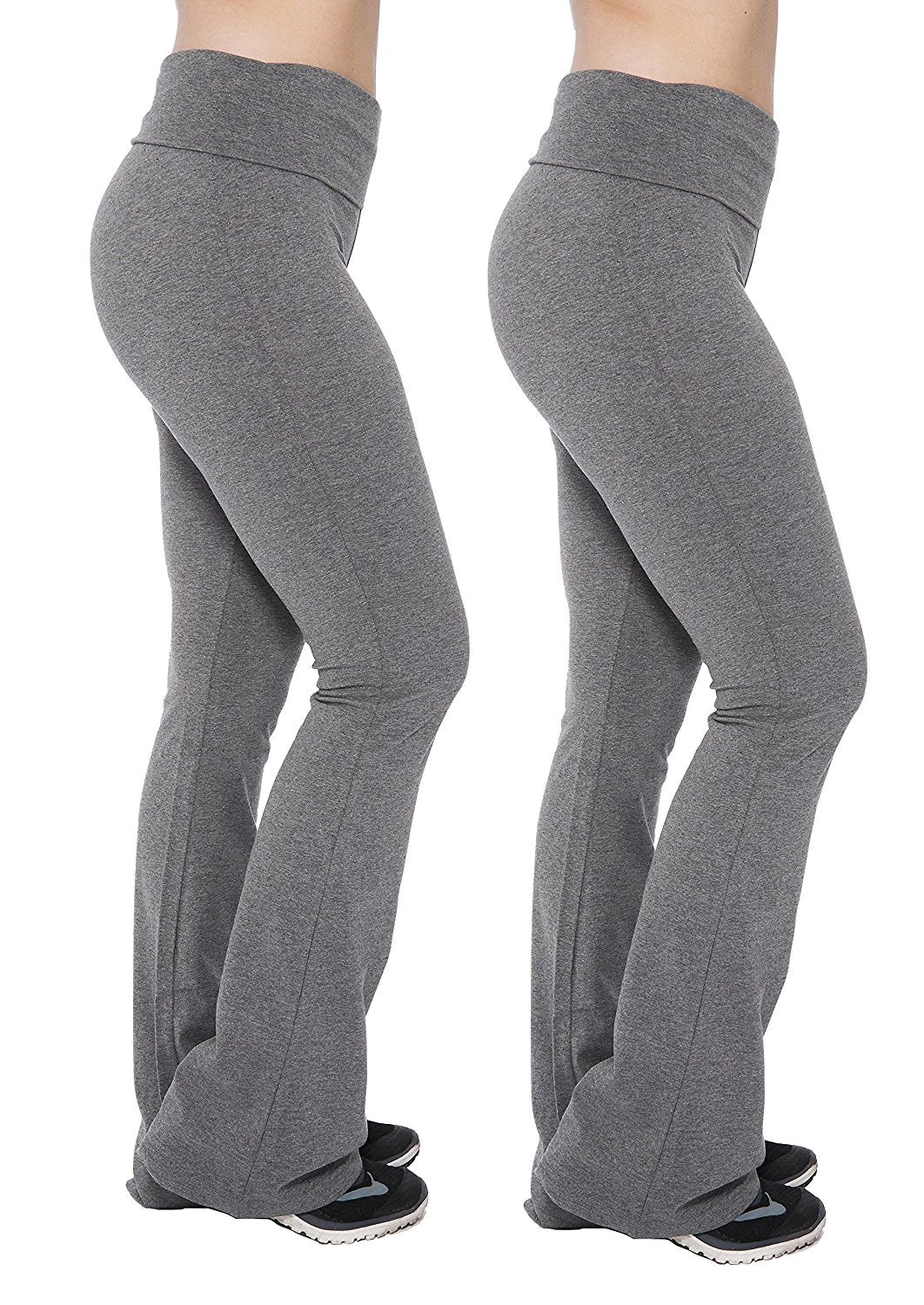 Women’s Fold-Over Waistband Flared Boot Leg Yoga Pants -  uni-yp1000-black-ltgrey-2pk-l / uni-yp1000-black-ltgrey-2pk-l