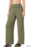 Zenana's Plus Smocked Wide Waistband Flared Bottom Casual Lounge Pants