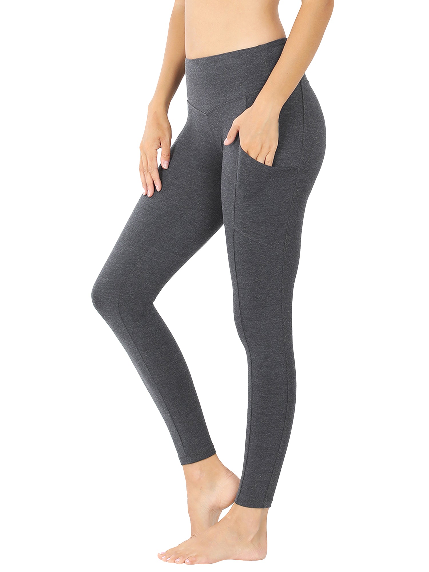 Zenana Women's & Plus (S-3X) Casual Cotton Stretch Active Wide Waistband  Tight Leggings with Pockets