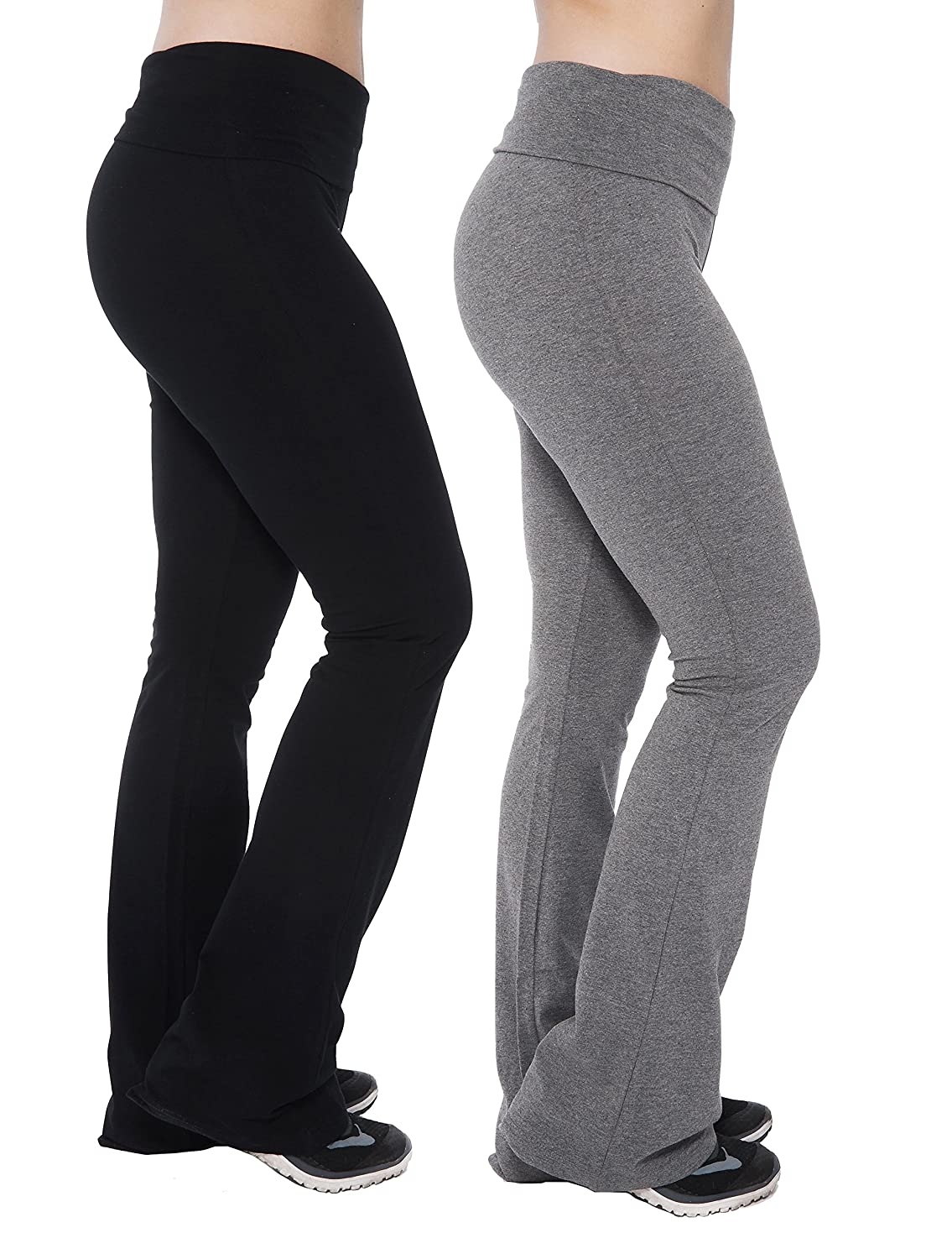 Yoga Leggings for Women Skinny Flare Pants Stretchy Fold Over Waist Solid  Color Breathable Slim Butt Lifting Sweatpants (L, Black-A) - Walmart.com