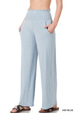 Zenana's Plus Smocked Wide Waistband Flared Bottom Casual Lounge Pants